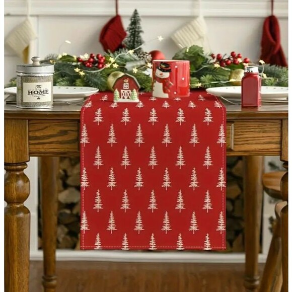 Unbranded Other - Christmas Table Runner 13x72in Woven Polyester Red Christmas trees